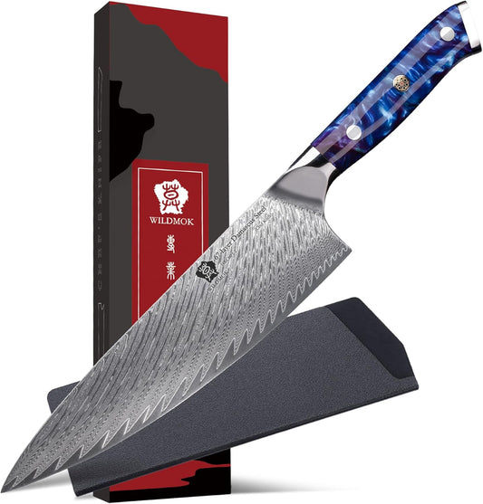 WILDMOK Damascus Chef Knife, 8 inch Japanese chef's knives, Resin Handle kitchen knife, sharp knives kitchen Cooking Knife, chef's knives Including Gift Box