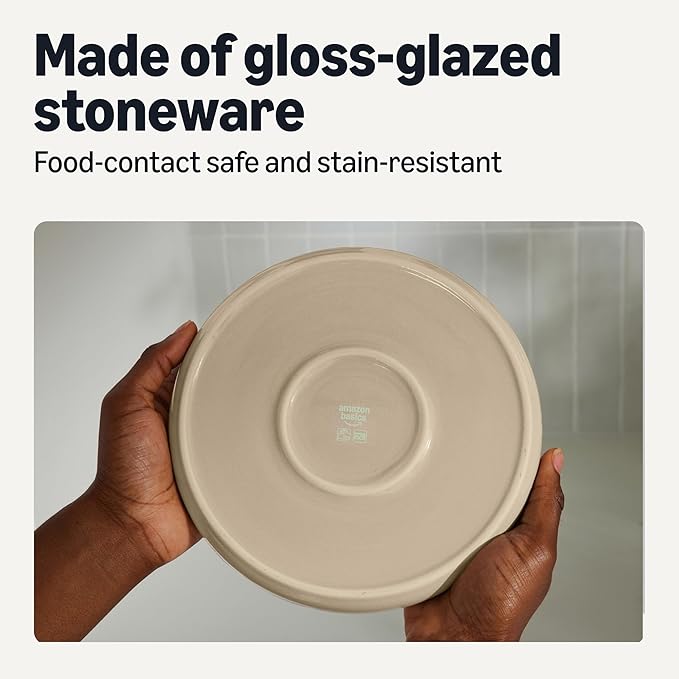 Amazon Basics Glazed Stoneware Salad Plates, Ceramic 4-Piece Set, Microwave and Dishwasher-Safe, 8.3 in., Linen Gray