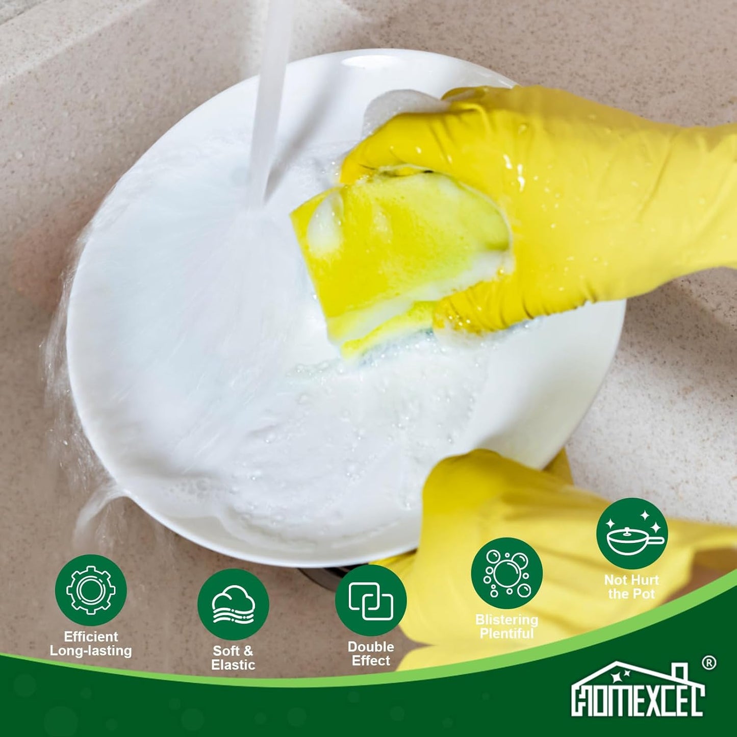 HOMEXCEL Sponges Kitchen 24pcs Heavy Duty for Dishes, Yellow Scrub Cleaning Sponge for Non-Coated Cookware, Dishes, Pots, Pans, Dual Sided Dish Sponge for Kitchen, Household, Bathroom