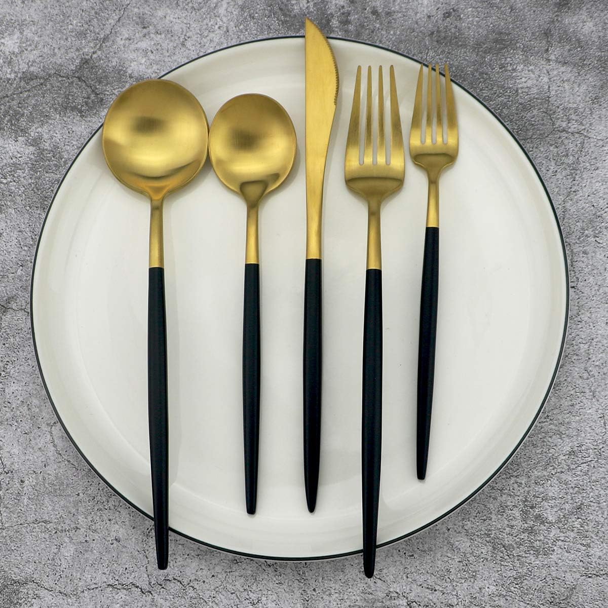Gugrida 5-Piece 18/10 Stainless Steel Matte Gold Silverware Set, Kitchen Tableware Set, Dishwasher Safe