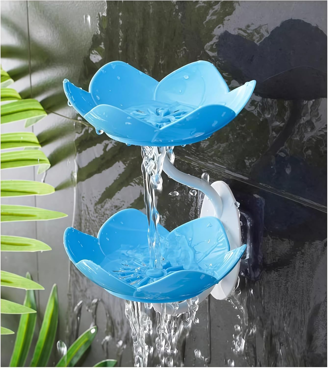 2 Pack Soap Dish Holder for Shower Bar Double Layer Cute Lotus Shape Adhesive Tray sink Wall Mounted Shampoo NO-Drilling Self Draining hanging Saver Rack plastic Bathroom Bathtub Kitchen，Purple+Purple