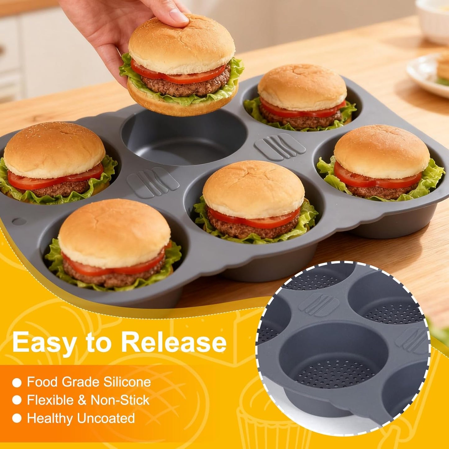 Silicone Bread Loaf Pan with Oil Brush, Nonstick Sourdough Loaf Pan, Silicone Molds for Baking English Muffins, Hamburger, Whoopie Pies, Egg bites, Corn Bread, Tarts