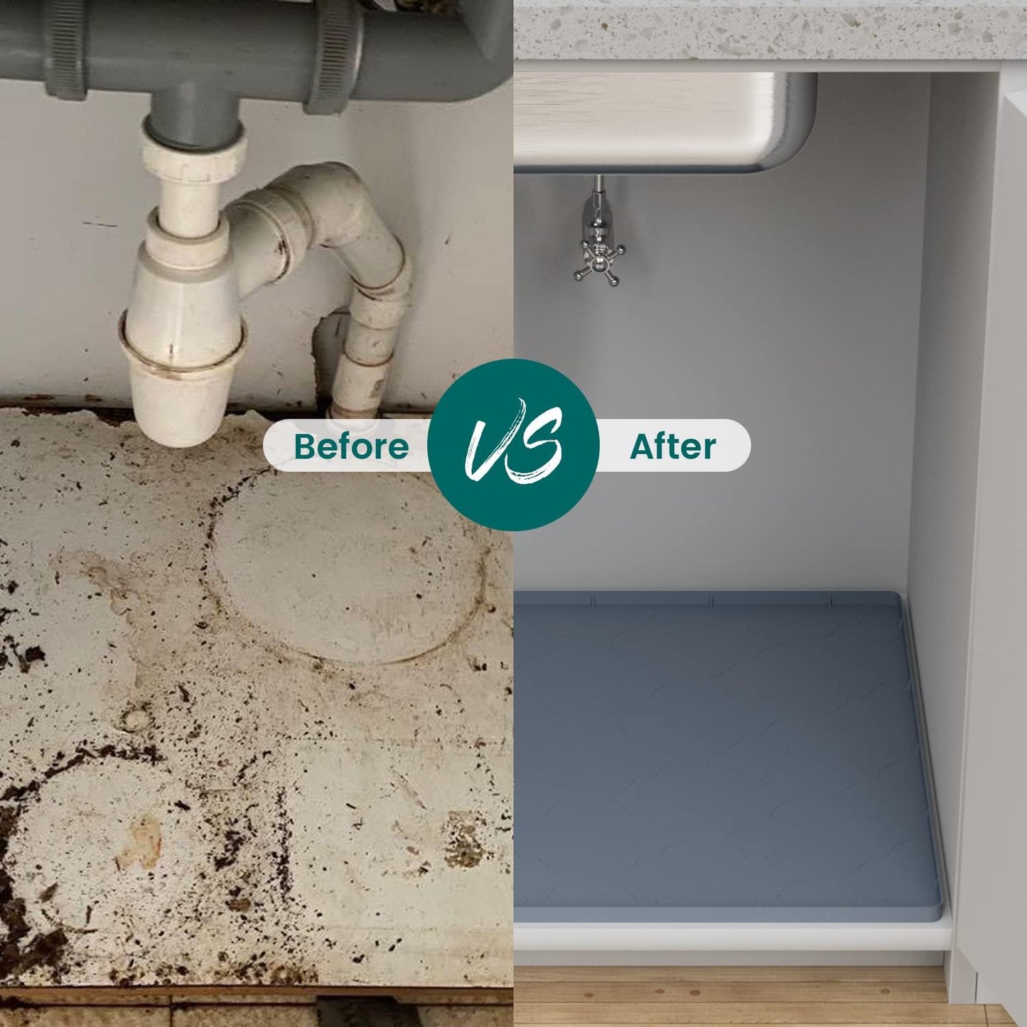 Under Sink Mat, 28" x 19" Silicone Kitchen Cabinet Tray, Waterproof & Flexible Under Sink Liner for Kitchen Bathroom and Laundry Room