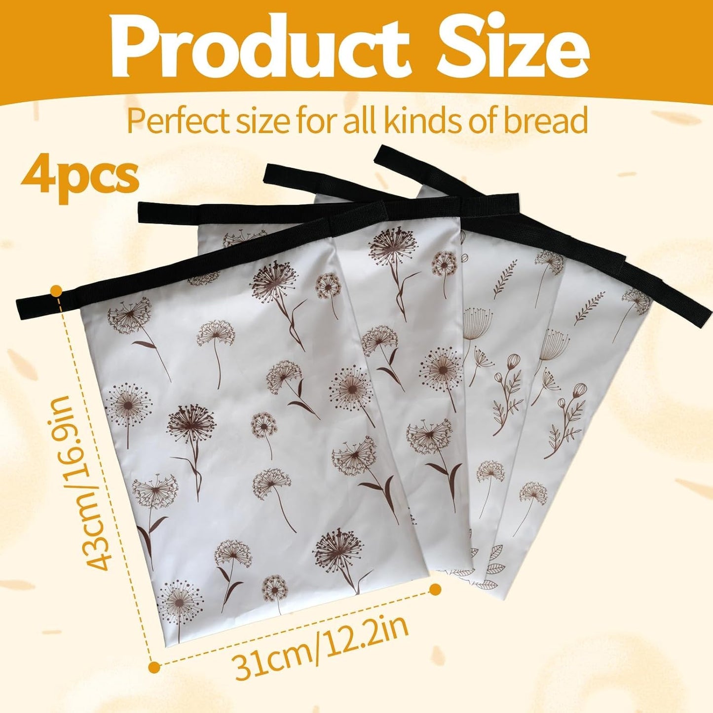 4 Pcs Bread Bags for Homemade Bread 17" x12" Reusable Sourdough Storage Bags with Foodgrade TPU Lining Food Wraps to Keeping Fresh Loaf Fresh Freezer Baker Baking Supplies (Beige)