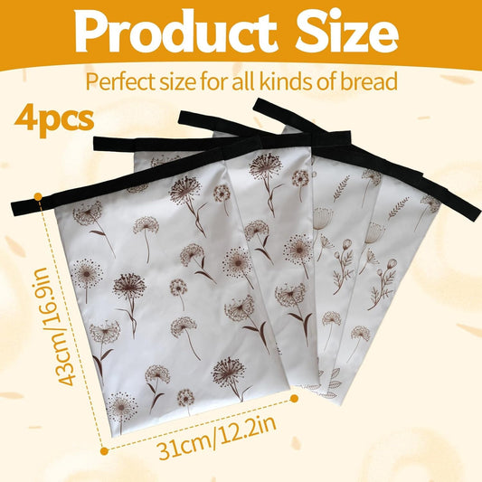 4 Pcs Bread Bags for Homemade Bread 17" x12" Reusable Sourdough Storage Bags with Foodgrade TPU Lining Food Wraps to Keeping Fresh Loaf Fresh Freezer Baker Baking Supplies (Beige)