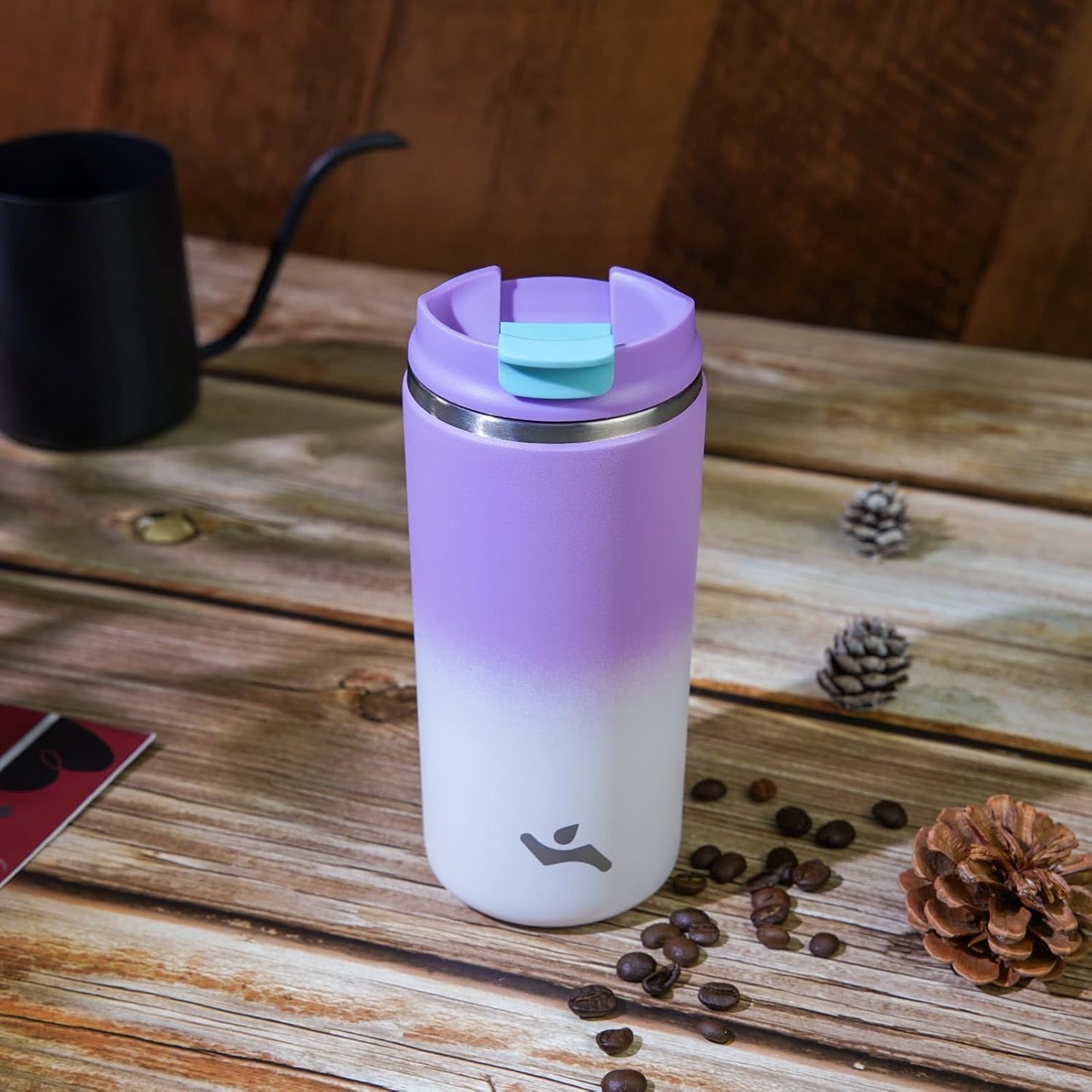Tumbler with Lid, 16 oz Travel Coffee Mug Double Wall Vacuum Stainless Steel Thermal Metal Cup Insulated Water Bottle,PurpleWhite
