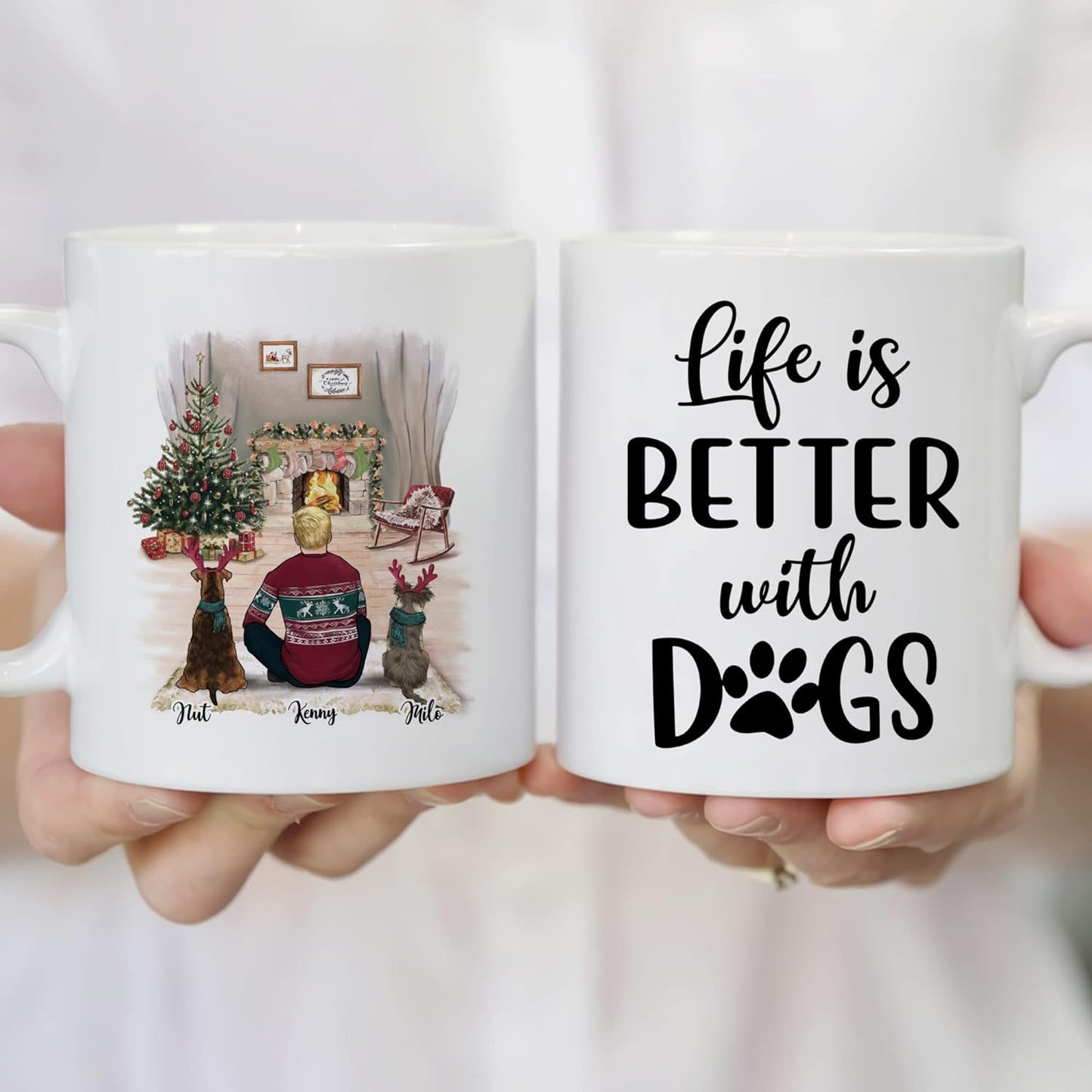 Gossby Personalized Dog Mug - Life's Better with Dogs - Custom 11oz, 15oz Christmas Mug Set for Dog Lovers, Names & Breeds