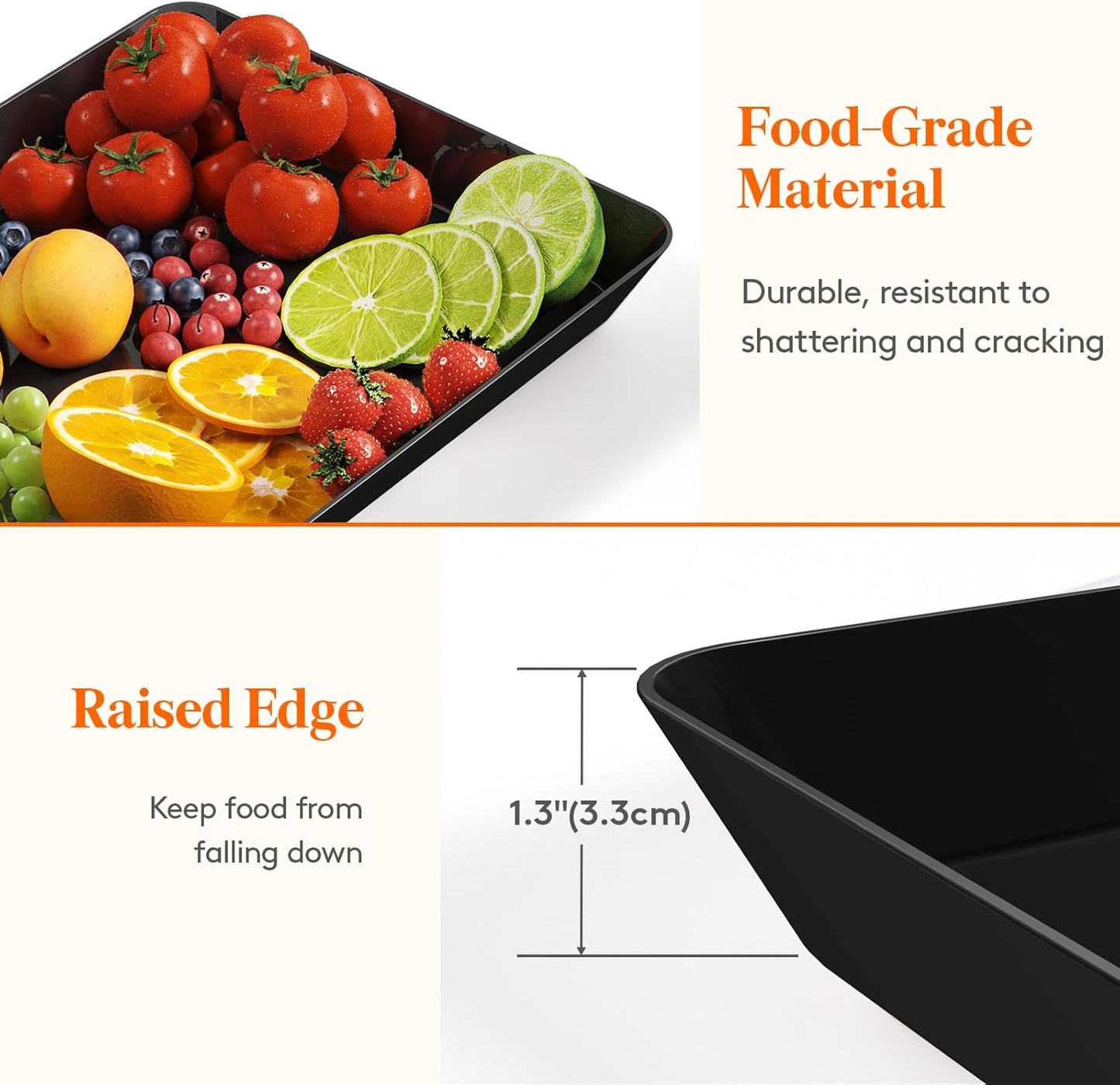 Lifewit Plastic Serving Tray 3 pcs, 15" x 10" Reusable Platters for Party, Black Crack-Proof Tray for Fruit, Veggie, Snack, Cookies, Desserts in Kitchen/Pantry