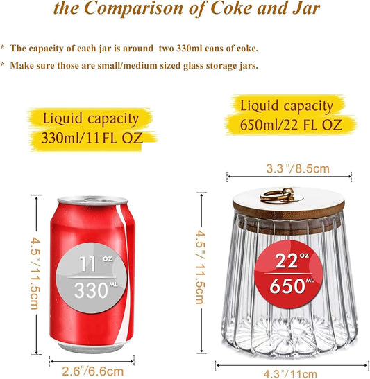 Viovian Glass Storage Jar with Lid and Spoon 22 FL OZ Clear Candy Glass Canister Cute Decorative Jars for Food Sugar Coffee Beans Tea 650ml