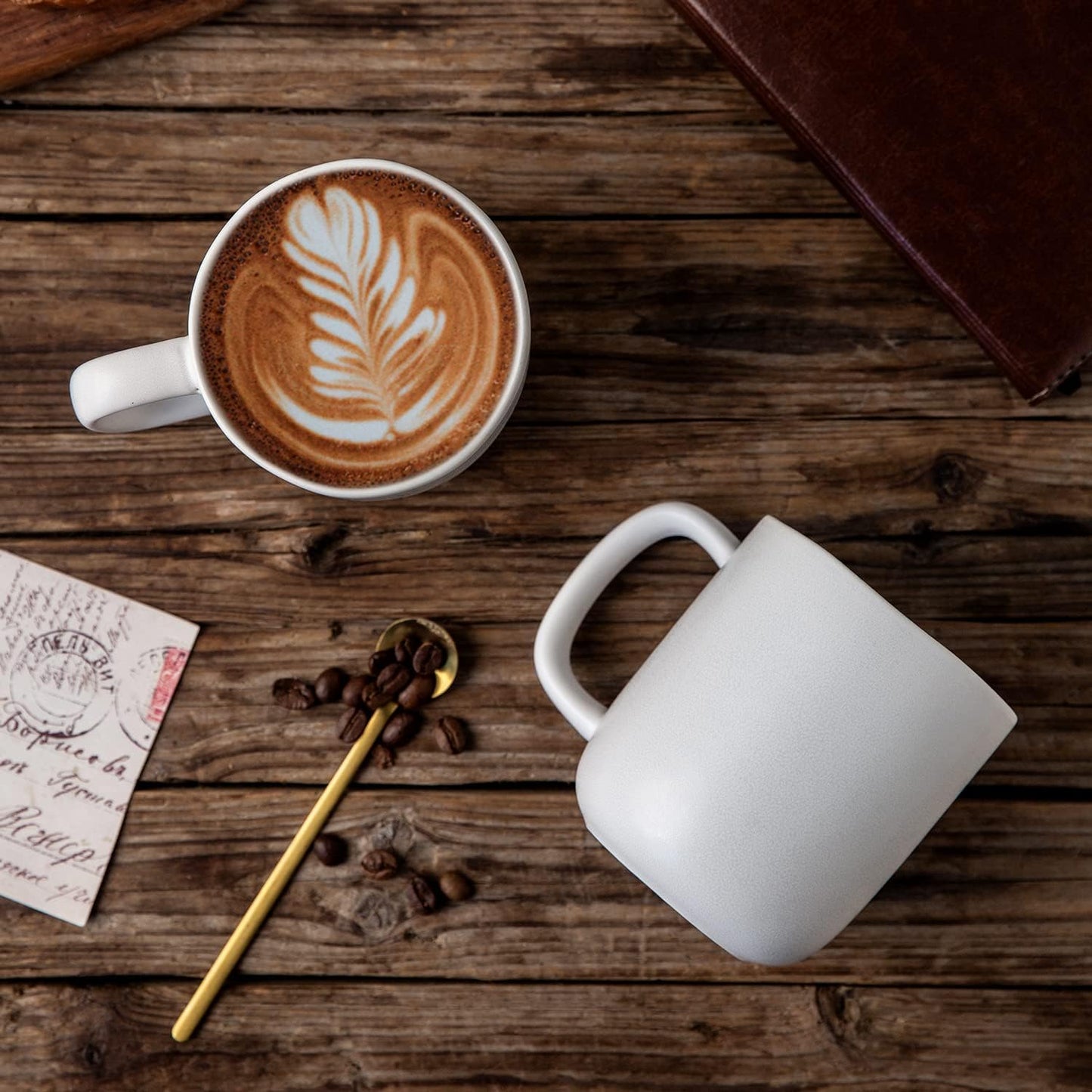 AmorArc 14oz Coffee Mugs Set of 6, Ceramic Coffee Mugs with Large Handle & Wavy Rim for Latte/Hot Cocoa/Tea, Stylish Coffee Cups for Men Women. Oven,Dishwasher&Microwave Safe, Matte White