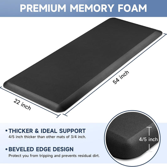 4/5 Inch Thick Kitchen Mats for Floor, StepRite Kitchen Rug for Standing Desk, Non-Slip, Thicker, Stain Resistant, Waterproof, Comfort Anti Fatigue Floor Mat for Home, Kitchen, Office - Black,54*22''