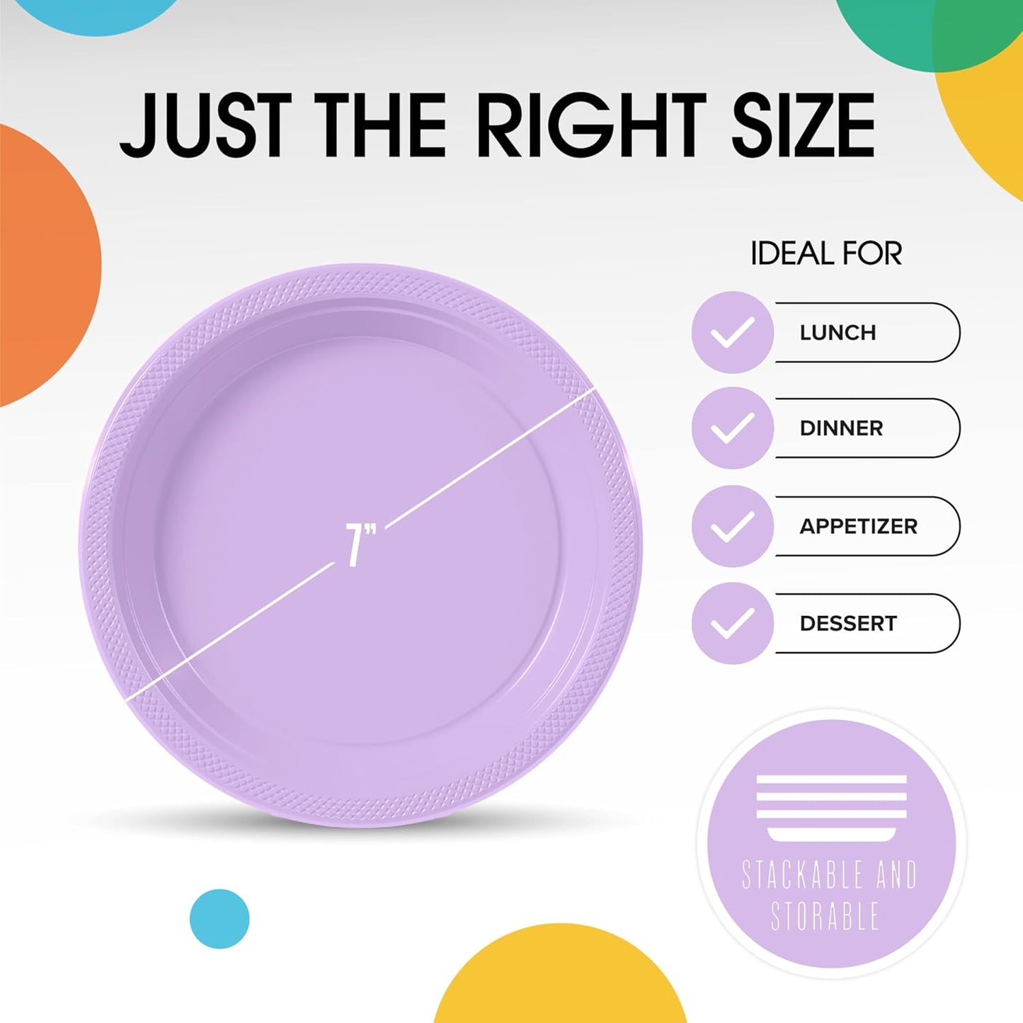 Exquisite Party Solids Lavender Plastic Plates For Party Supplies 7" Lavender Disposable Plates Heavy Duty 50 Pcs Plastic Dinnerware Sets Heavy Duty 350 GSM Disposable Dinnerware Set