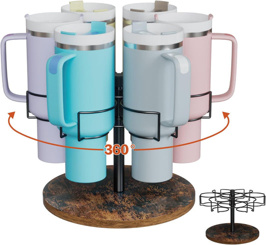 Water Bottle Organizer for Stanley 40 Oz Tumbler with Handle, 6 Slots Rotatable Cup Organizer Holder, Kitchen Organizers and Storage for Cup Accessories, Ideal Gift, Black