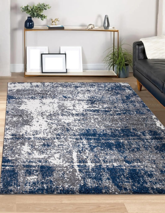 Keen Home Design Area Rugs - 4x6 Non-Shedding, Abstract Rugs for Kitchen, Living Room, Bedroom, Dining Room, Entryway - Size: 4' x 6', Navy/Grey/White