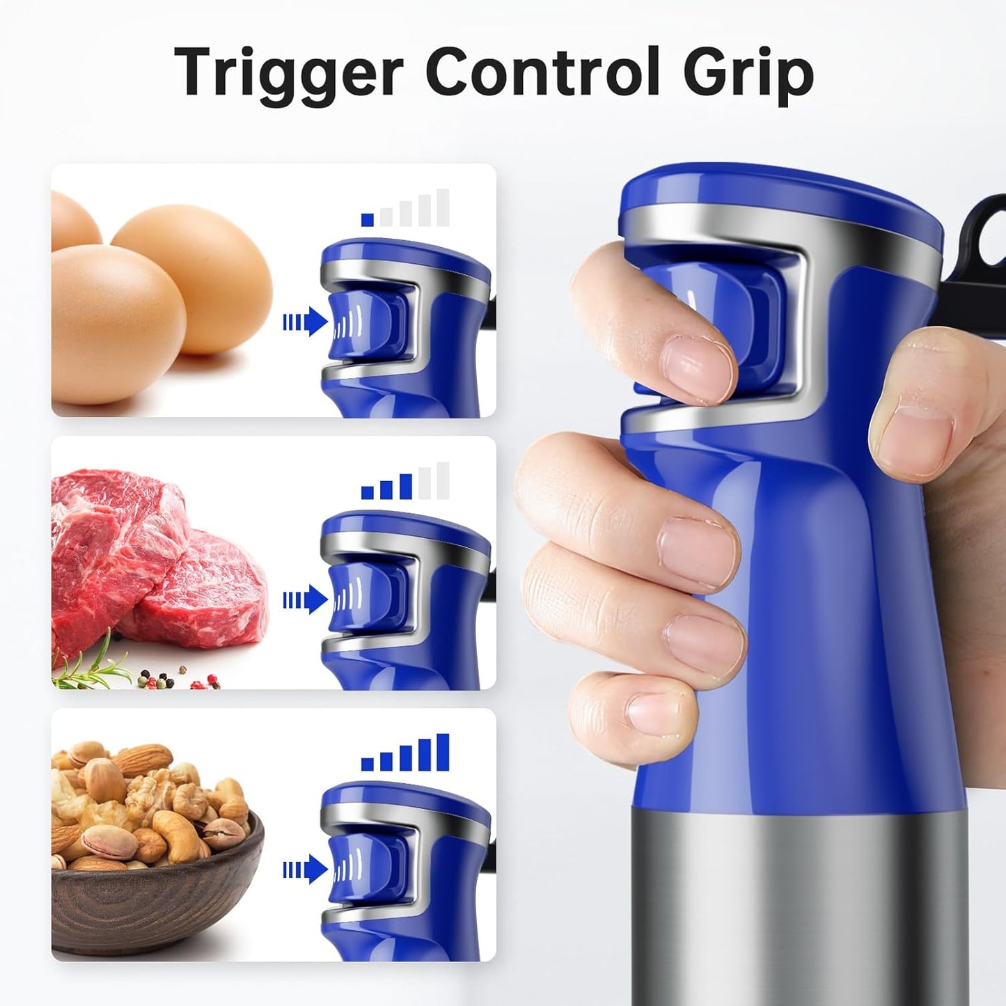 Immersion Blender Handheld Corded Hand Blenders Set 1100W, Trigger Variable Speed 5 in 1 Stick Emulsifier with Chopper, Whisk and Frother for Soup, Baby Food and Smoothies, Royal Blue