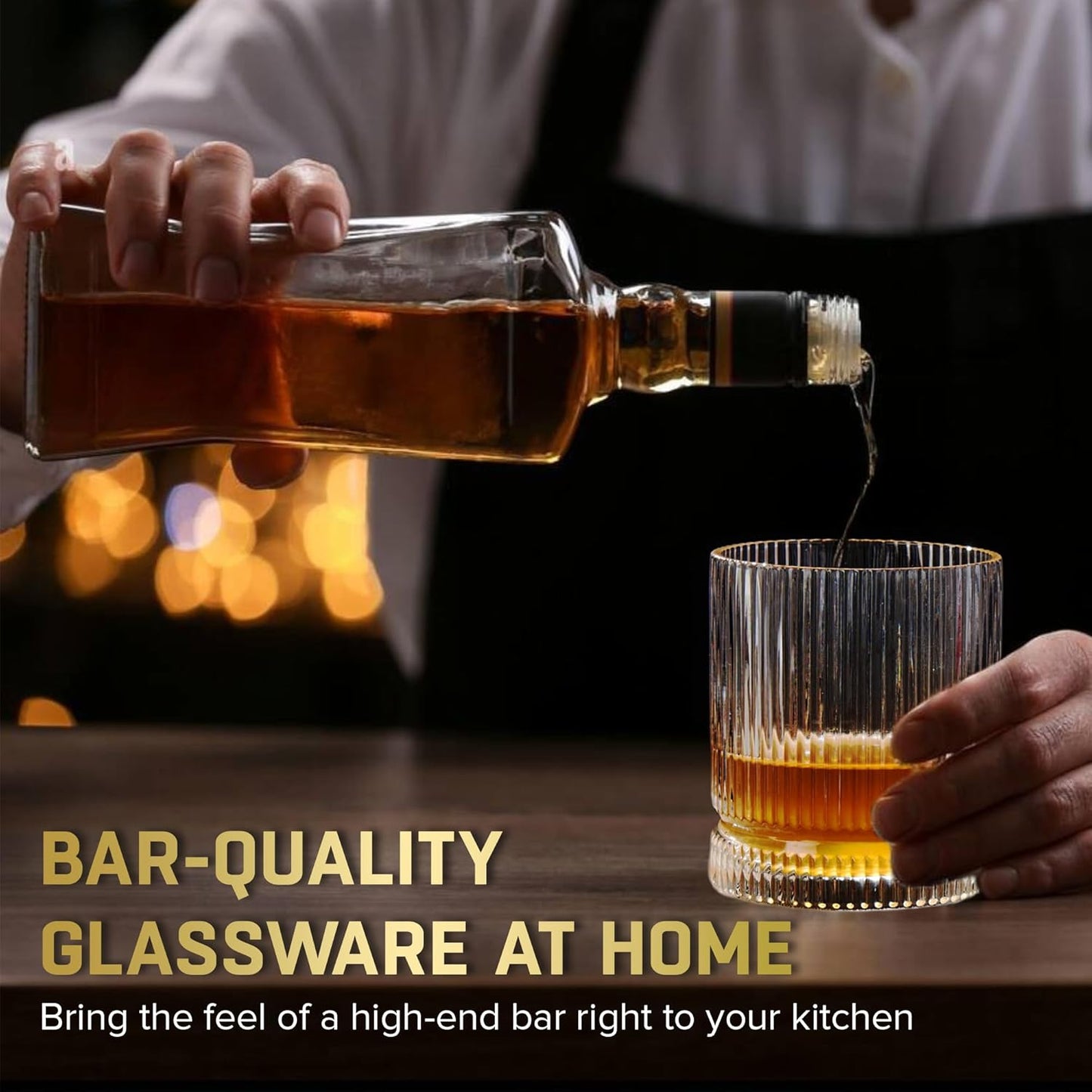 Crystal Old Fashioned Whiskey Glasses Set of 12, 12 Oz Ribbed Bourbon Glass, Ultra-Clarity Double Base Liquor Vodka rocks Cocktail Scotch Tumbler Bar Glasses Set