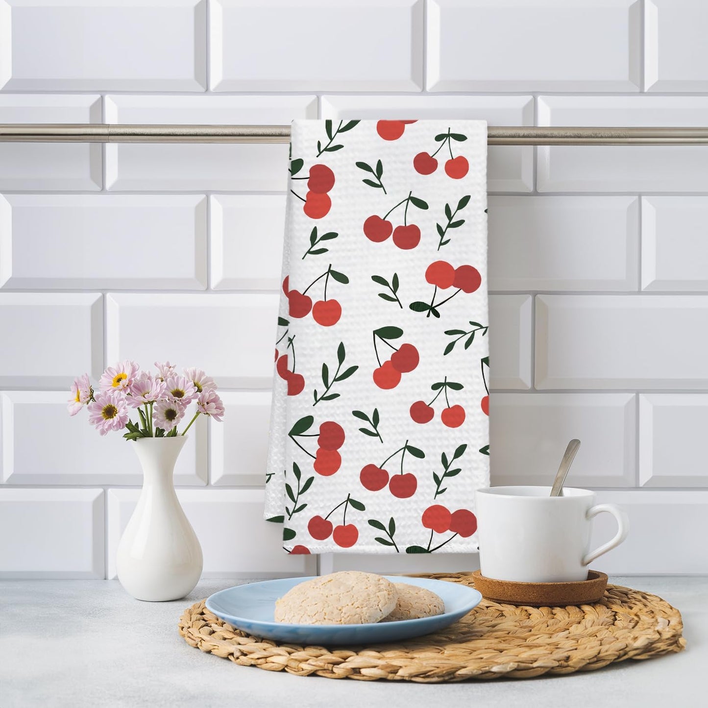 Cherry Kitchen Towel Decor, Cherry Hand Towel Dish Towel for Kitchen Bathroom Decor, Fruit Lover Gifts, 16x24 Inches