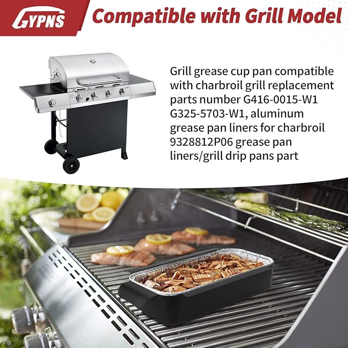 G416-0015-W1 Grill Grease Pan - for Charbroil Grill Grease Tray Replacement Parts, Grill Drip Pan Compatible with Charbroil 9328812P06 Metal Disposable Grill Grease Cup Holde
