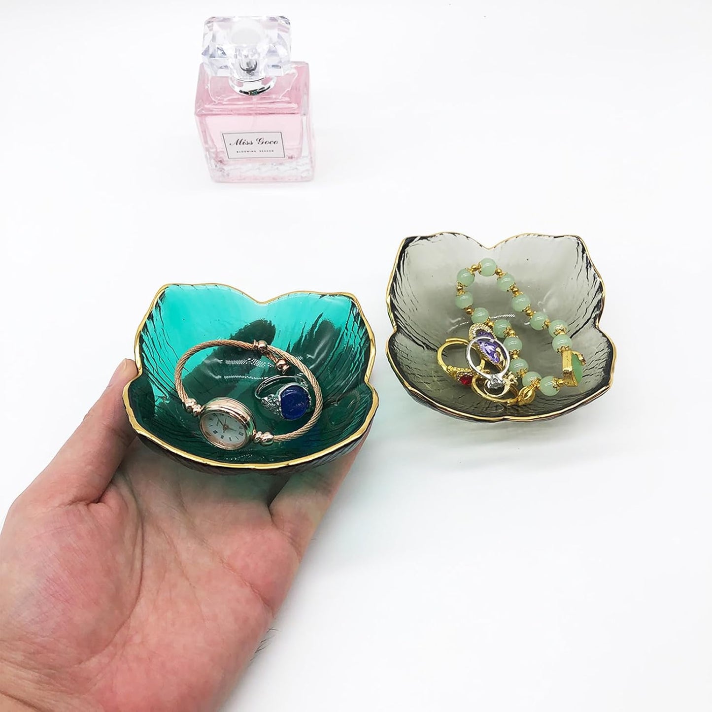 Flower Small Ring Dish Jewelry Tray, Glass Jewelry Dish for Women, Nightstand Decor Jewelry Plate Trinket Dish, Bathroom Jewelry Holder Dish, Jewelry Bowl for Rings, Earrings, Key Dish Gifts