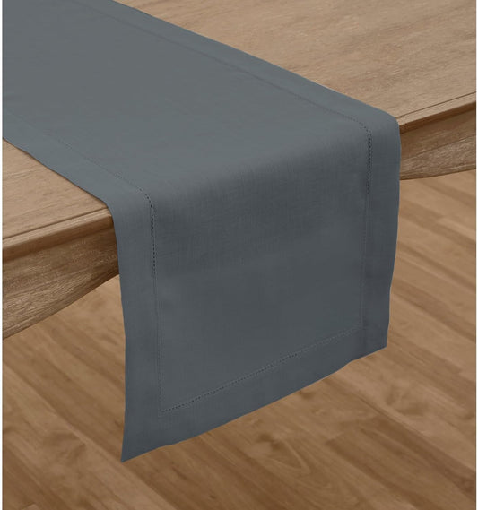 Solino Home Linen Hemstitch Table Runner 36 Inches - 100% Pure Linen Dark Grey Table Runner 14 x 36 Inch Ideal for Dresser and Coffee Tables - Classic Hemstitch - Thanksgiving