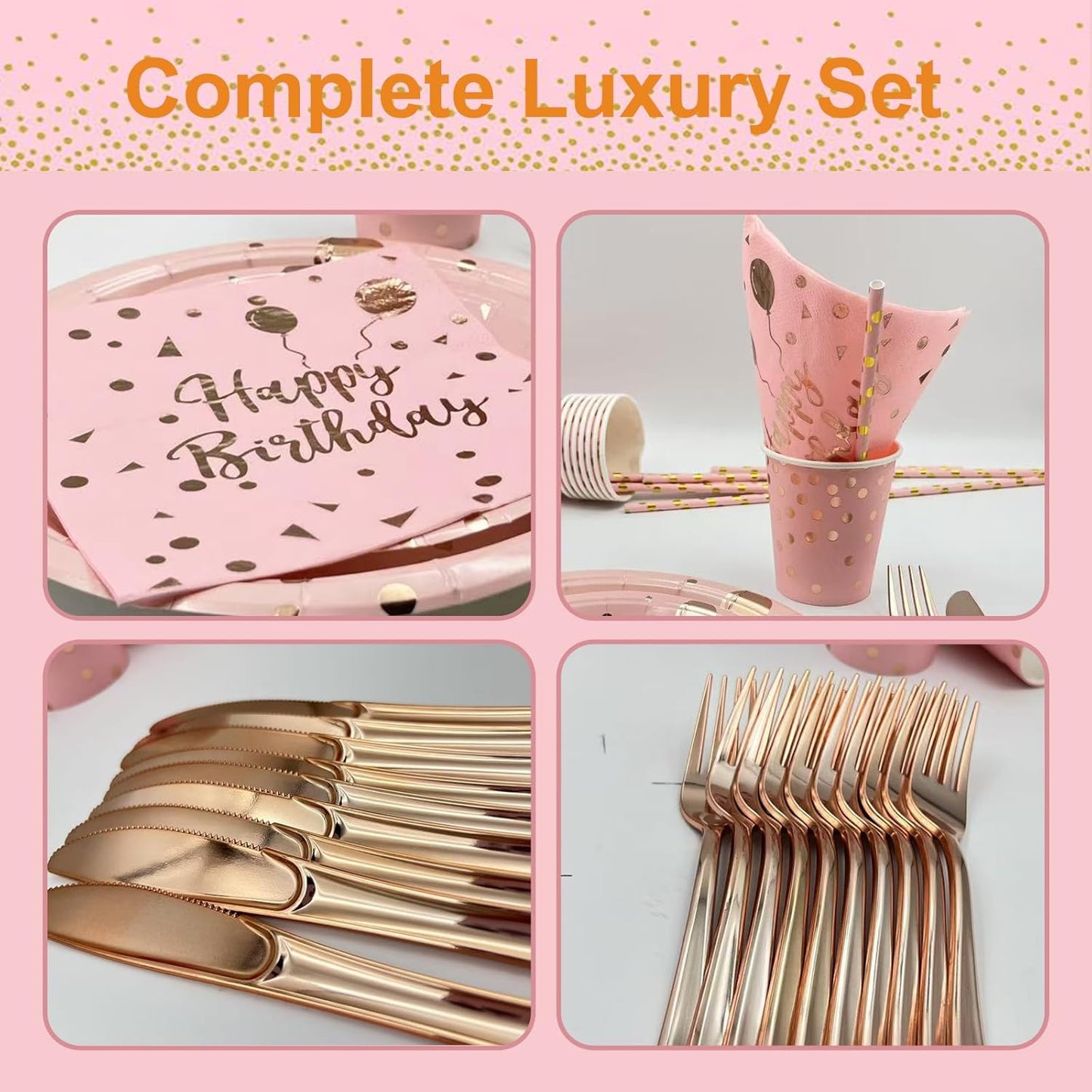 Birthday Party Tableware, Pink Supplies, Party Dinnerware Sets
