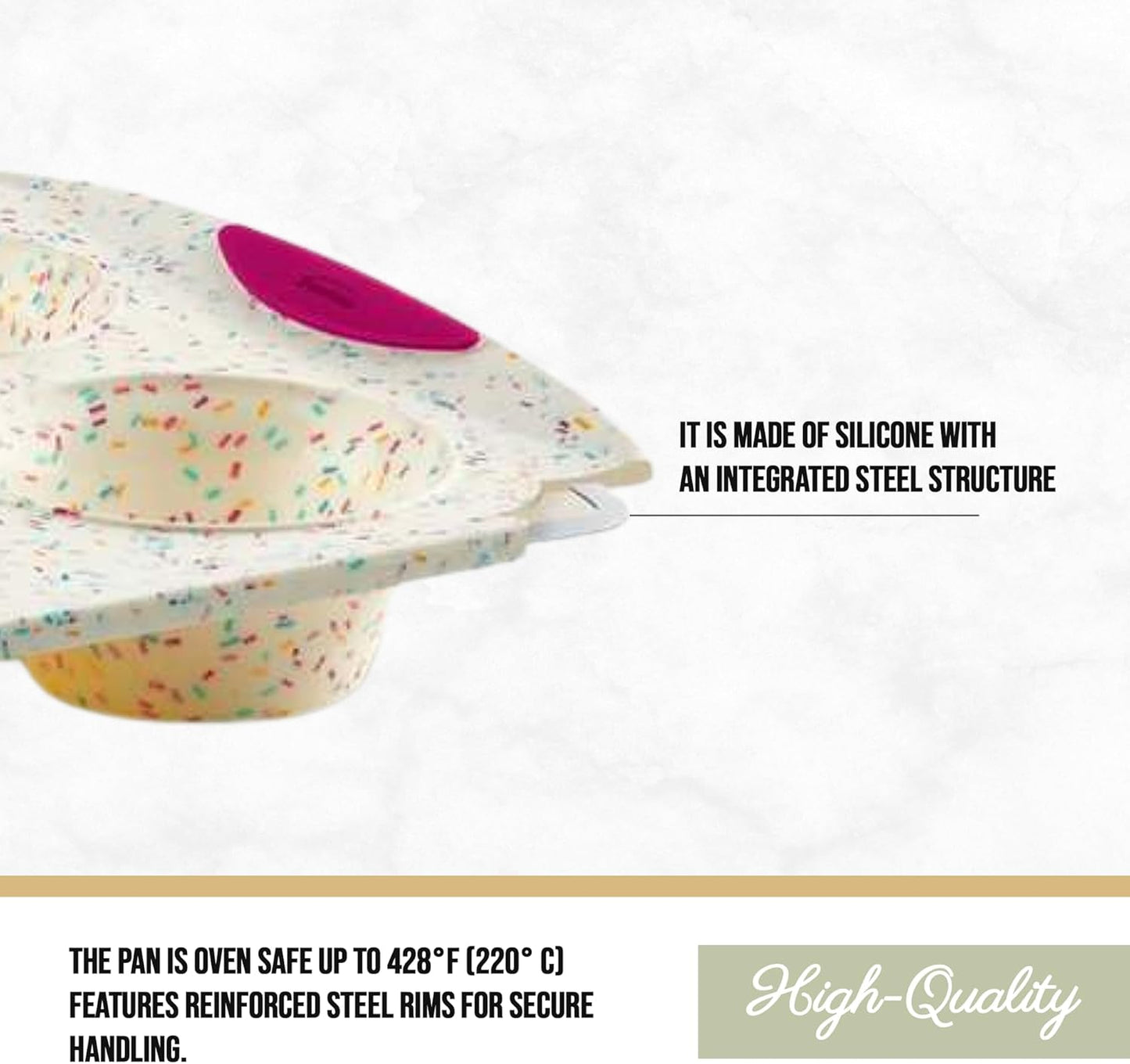 Trudeau Structure White Confetti 6-Cup Jumbo Muffin Pan – Premium Steel-Reinforced Silicone Bakeware, Nonstick BPA-Free Cupcake & Muffin Mold – Oven, Freezer & Dishwasher Safe