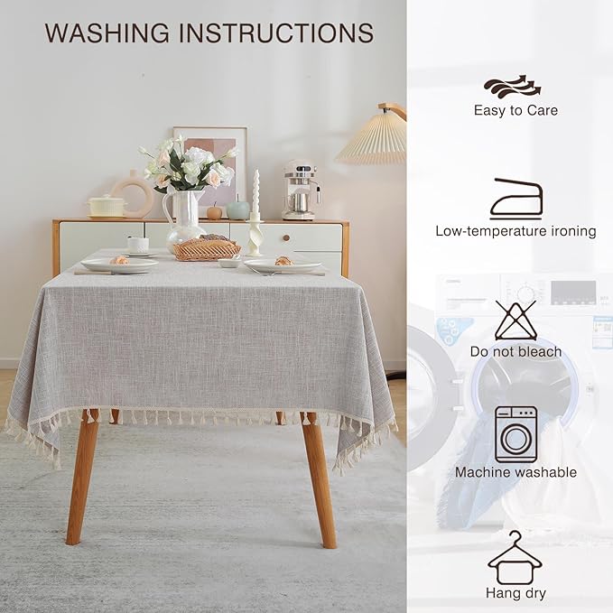 JIALE Textured Tablecloth, Heavy Duty Linen Style Farmhouse Table Cloth Rectangle Tables, Wrinkle-Free Washable Waterproof Table Cover for Kitchen, Dining, Parties, 55"x55", Light Brown