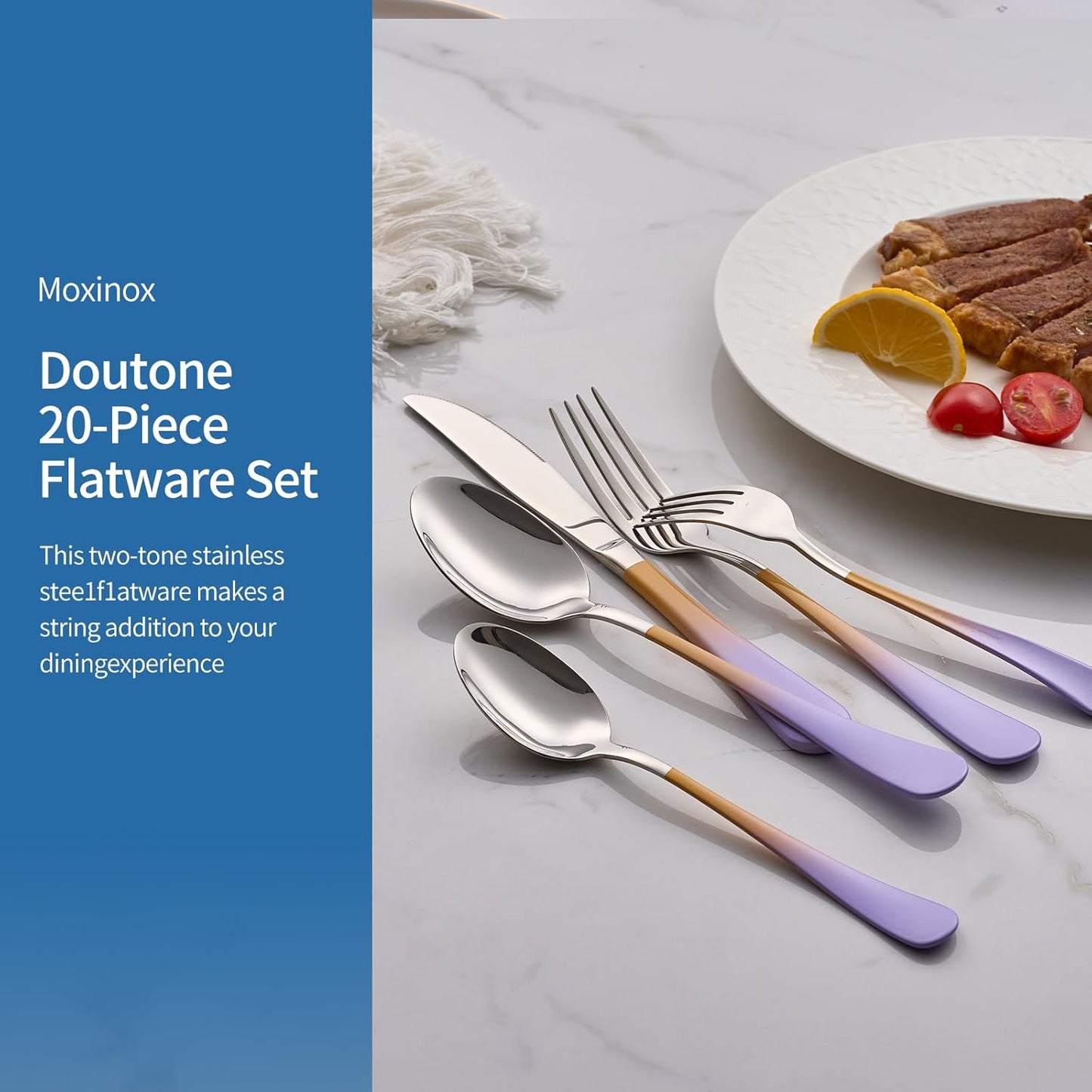 20-Piece Purple&Orange Silverware Set,18/0 Stainless Steel Colorful Handle Flatware Set, Service for 4, Modern Cutlery Set Includes Dinner Knives Forks Spoons, Mirror Polished,Dishwasher Safe