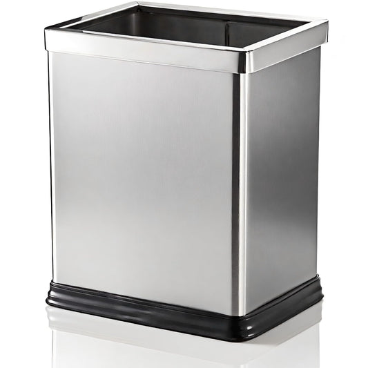 AVLA 10 Liter Open Top Trash Can, Stainless Steel Office Wastebasket, Kitchen Garbage Container Bin with Removable Bag Holder, Waste Trashcans for Bathroom, Restaurant, Restroom, Powder Room, Home