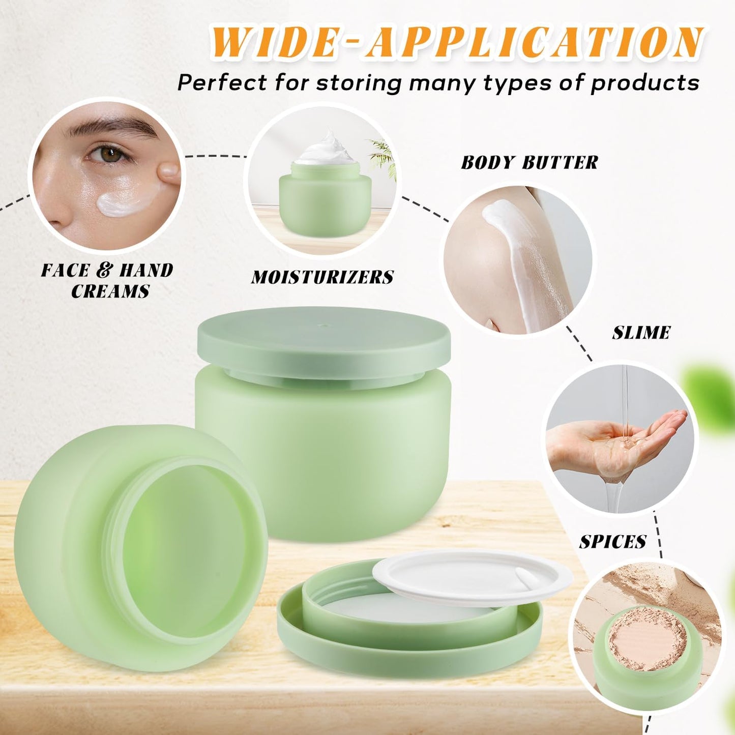 4 Pack 8 OZ Plastic Jars Round Cosmetic Container with Lids,Wide Mouth Soft Slime Jars for Lotion,Hand Cream,Ointments,Makeup,Body Butter,Rhinestone,Samples Pot Travel Make Up Storage (Green)