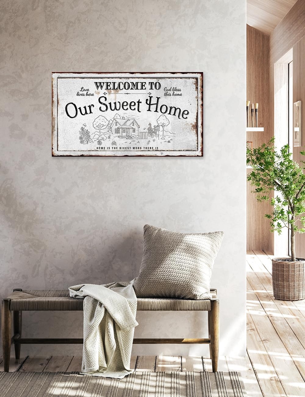 IPIC - Our Sweet Home Vintage Family Sign, Rustic Farmhouse Canvas Wall Art for Home or RV, Wall Decor for Bedroom, Hallway or Living Room, Ready to Hang