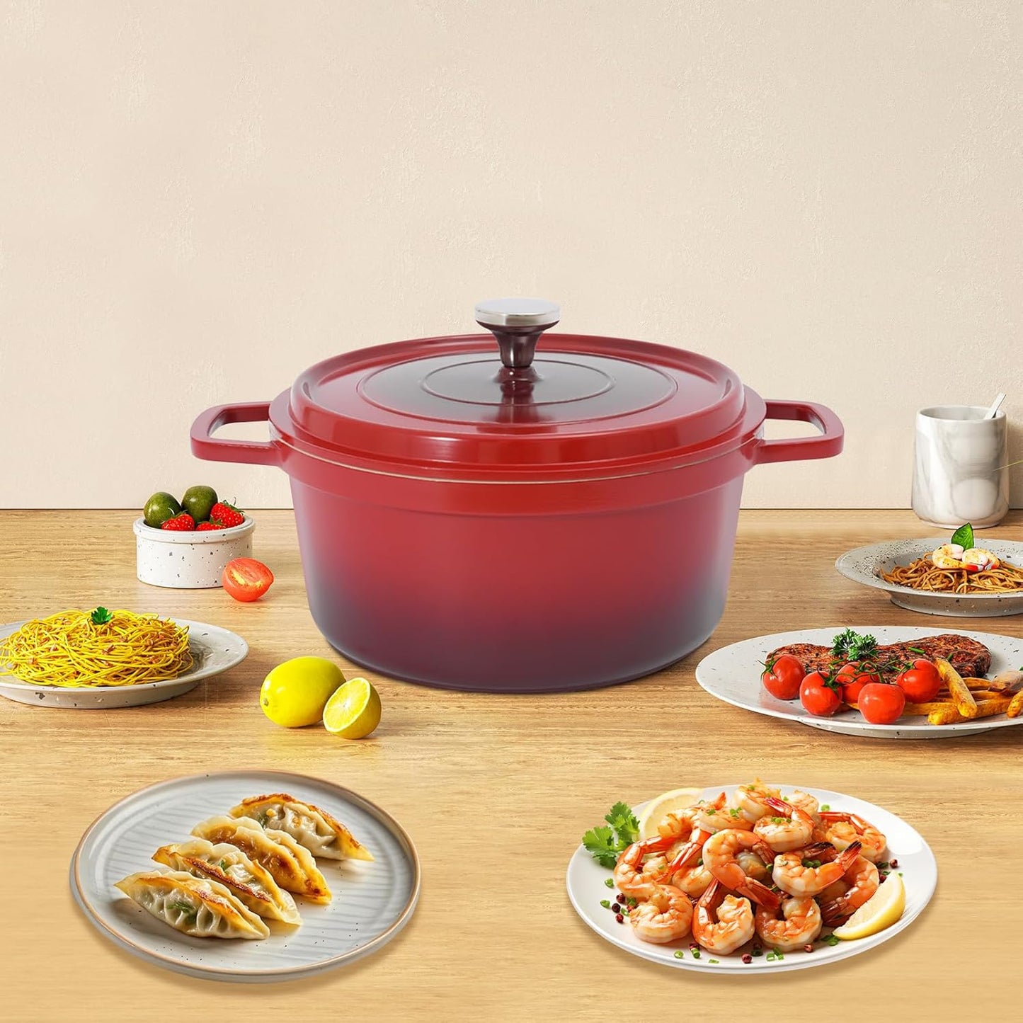 4L Stew Pot with Lid Modern Round Dutch Oven Pot with Lid Ceramic Stew Pot Casserole Dish with Dual Handles for Home Restaurant Kitchen (Red)