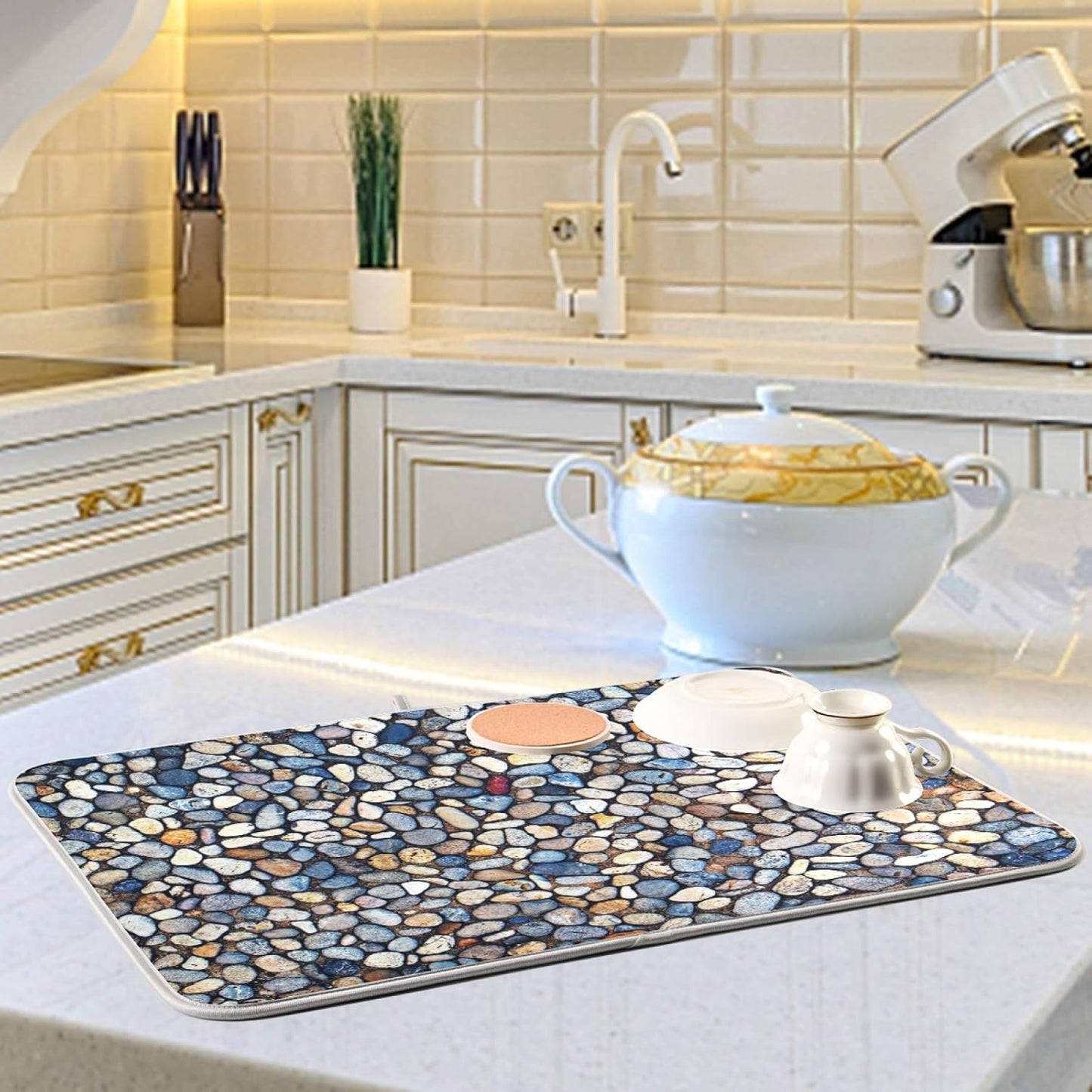 Colorful Stone Texture Dish Drying Mats 18 x 24 Inch Super Absorbent Microfiber Dish Drainer Rack Mats Heat Resistant Drying Pads for Kitchen Counter Sinks Dining Table