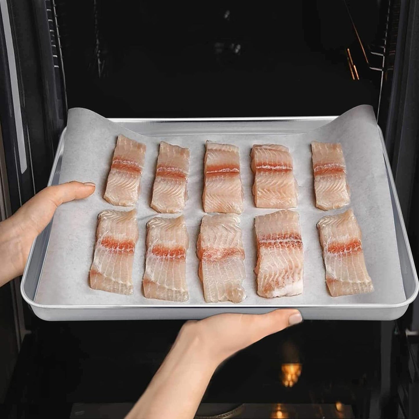 TeamFar Toaster Oven Pan, Stainless Steel Toaster Oven Tray Quarter Sheet Pan, 12.4’’x 9.7’’x1’’, Non Toxic & Healthy, Rust Free & Mirror Finish, Easy Clean & Dishwasher Safe