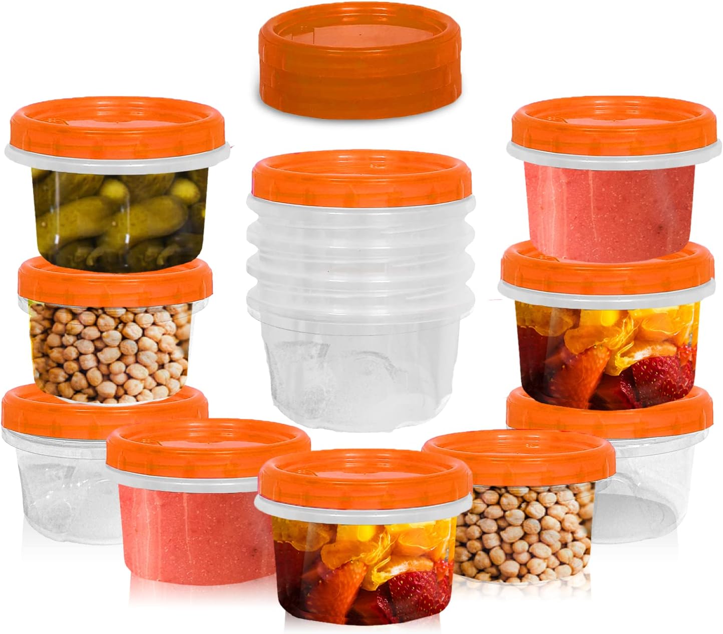 [Orange - 12 Pk] Airtight Deli Containers with Lids Twist Lock Top Clear Food Storage for Meal Prep Snacks, Leftovers Freezer and Microwave Safe Stackable Leak-Resistant and 12 Pc. Set (16 Ounce)