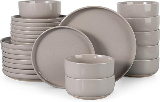 HaWare Stoneware Dinnerware Sets, 24-Piece Plates and Bowls Set for 8, Dishes Set for Home Restaurant, Speckled Cream Coffee