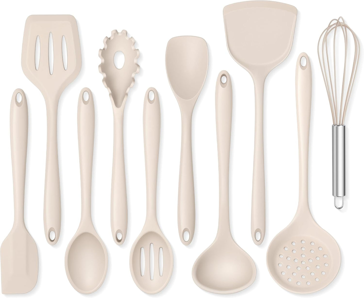 Onader Silicone Cooking Utensils Set of 10, Kitchen Utensils for Nonstick Cookware, Heat Resistant & Nontoxic Spatula Set- Khaki