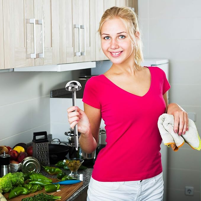 meekoo 3 Pieces Stainless Steel Ladle Soup Handle Ladle with Pouring Rim for Kitchen Cooking Soup Sauce(1 oz)