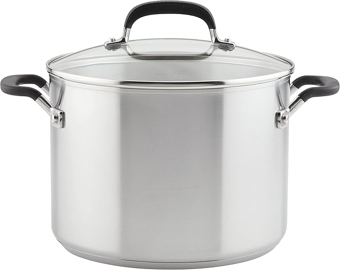 KitchenAid 71022 Stainless Steel Stockpot with Measuring Marks and Lid, 8 Quart - Brushed Stainless Steel