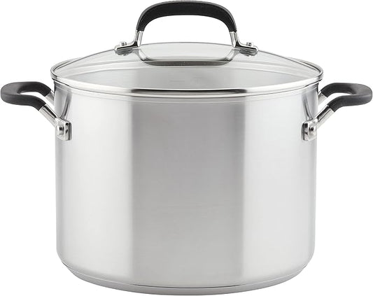 KitchenAid 71022 Stainless Steel Stockpot with Measuring Marks and Lid, 8 Quart - Brushed Stainless Steel