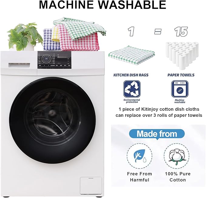 Kitinjoy Cotton 6 Pack Terry Kitchen Towels, 16 x 25 Inches Super Soft and Absorbent Dish Towels, Quick Drying Hand Towels for Kitchen Drying, Green