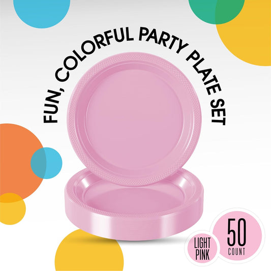 Exquisite Party Solids Pink Plastic Plates For Party Supplies 7" Pink Disposable Plates Heavy Duty 50 Pcs Plastic Dinnerware Sets Heavy Duty 350 GSM Disposable Dinnerware Set