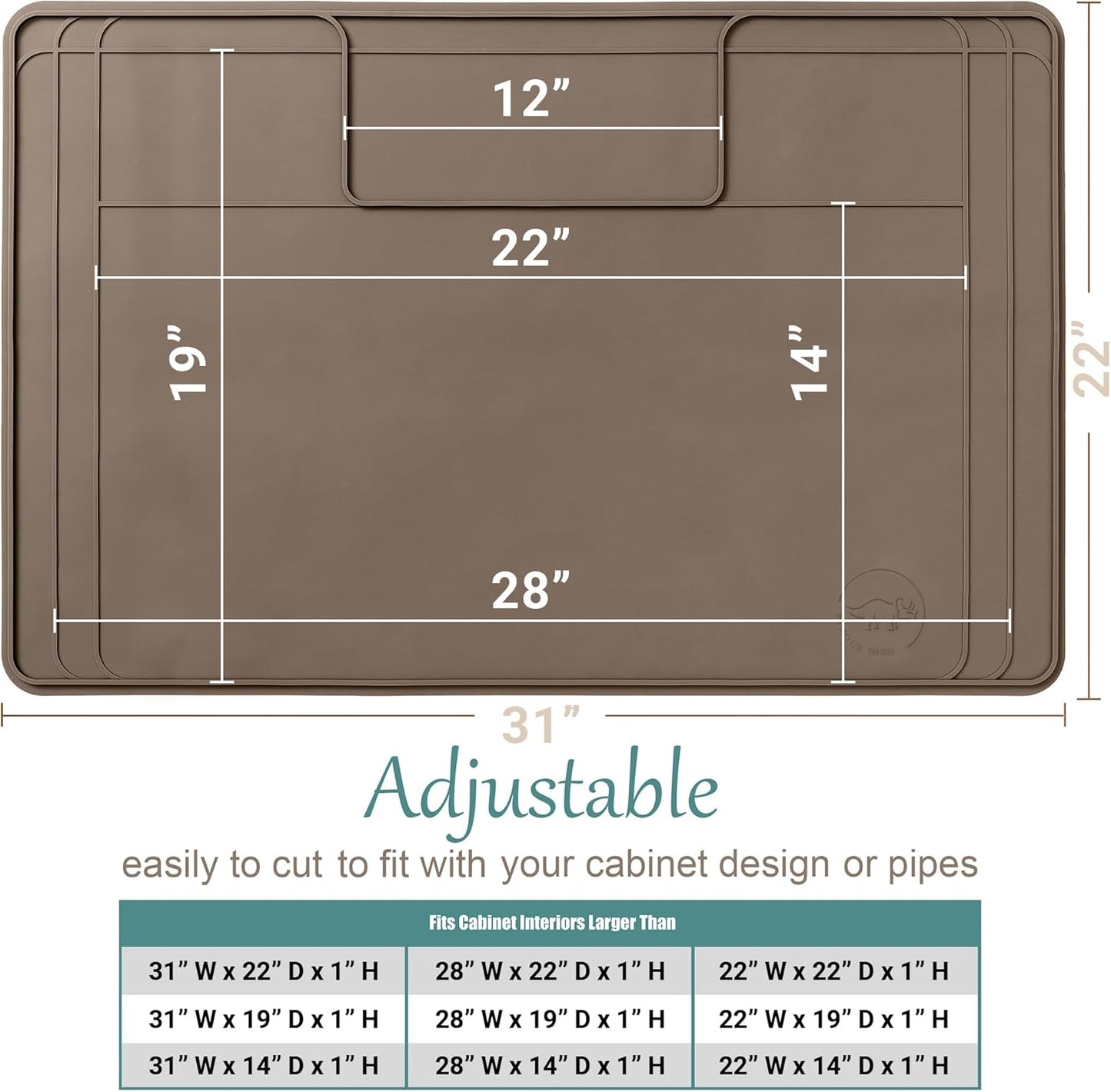 The Original Under Sink Mat - Silicone Waterproof mat, Adjustable, Easy to Clean, Kitchen cabinet liner, Disifenction Surface - 31" x 22" or smaller (Brown, 31" x 22")