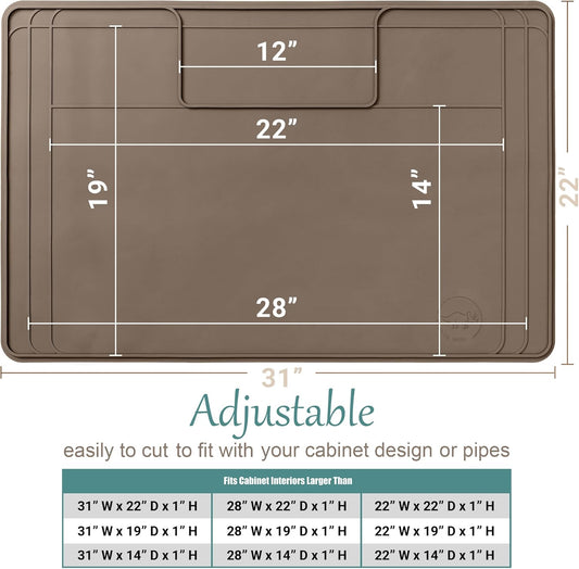 The Original Under Sink Mat - Silicone Waterproof mat, Adjustable, Easy to Clean, Kitchen cabinet liner, Disifenction Surface - 31" x 22" or smaller (Brown, 31" x 22")