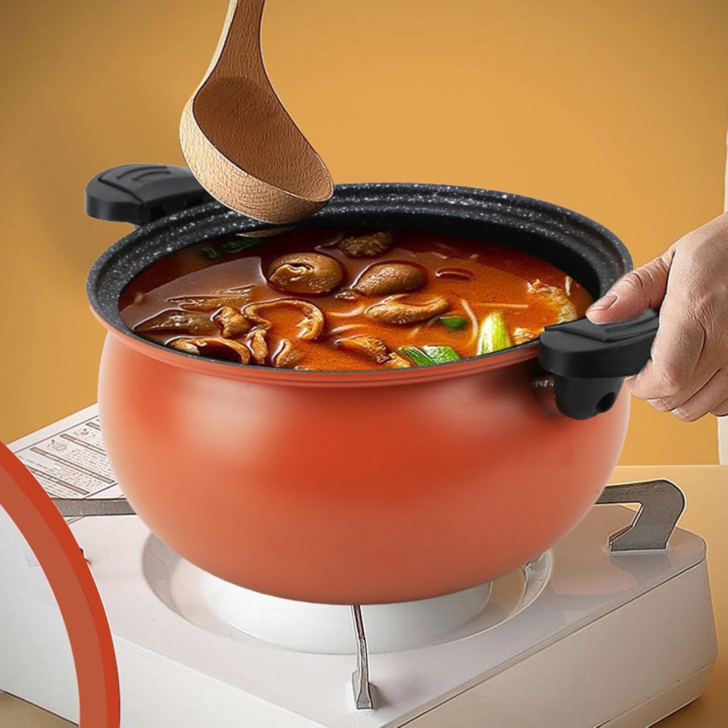 Micro Pressure Pot, 11inch Fast Heating Mini Pressure Cooker with Lock Handle, Non-stick Micro Stockpot for Gas, Induction (Orange)