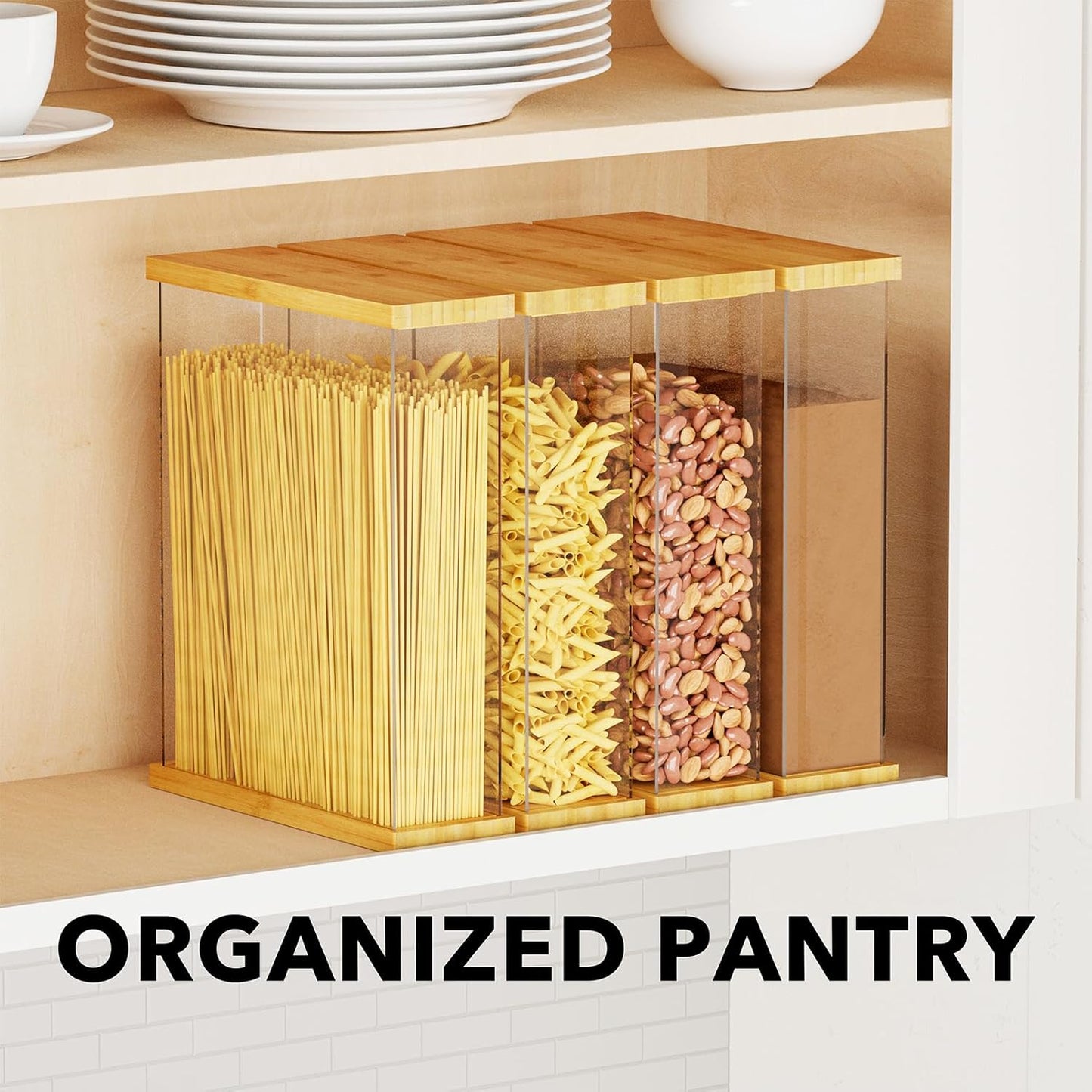 SpaceAid Bamboo Food Storage Container - Airtight Cereal Containers with Lids, Kitchen Cereal Canisters Pantry Organizers and Storage for Rice, Flour, Coffee, Snack, Large 1 Pack