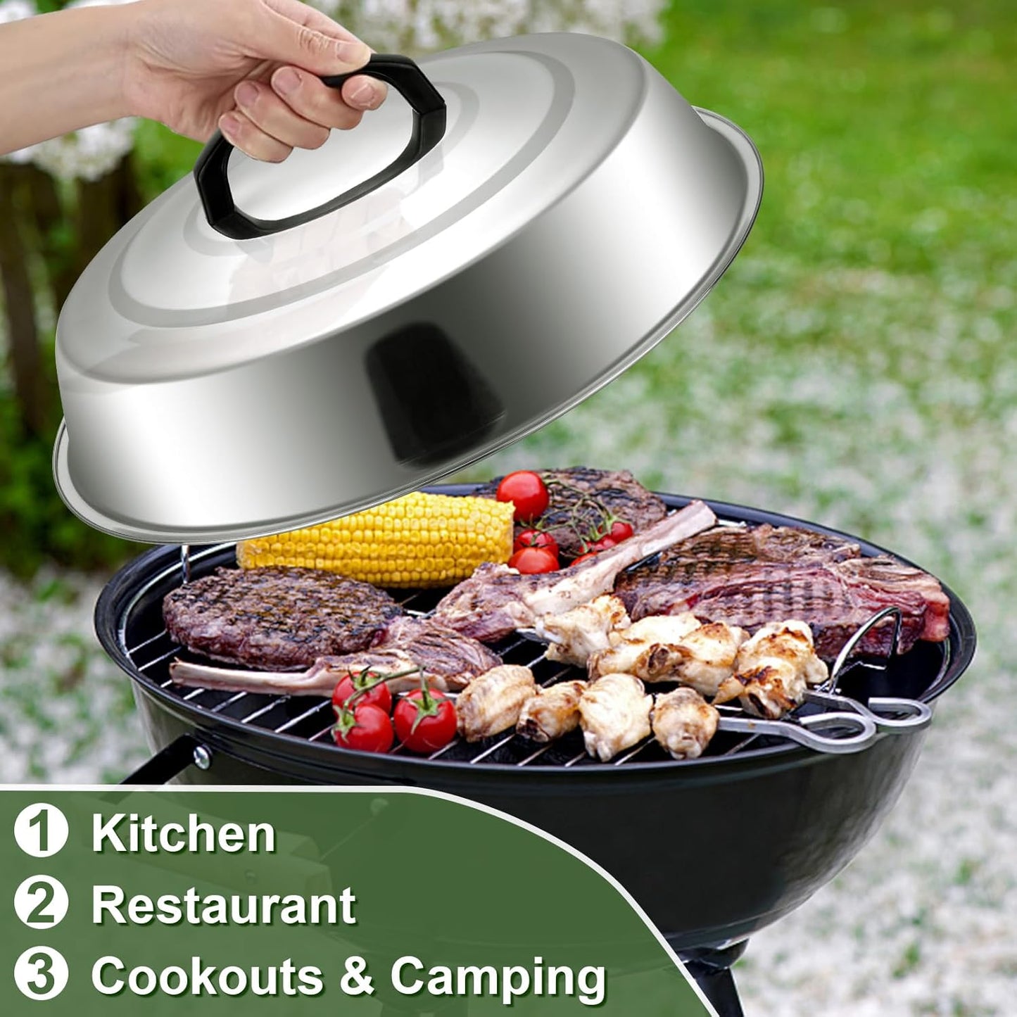 Cheese Melting Dome Set of 2-12 Inch Round Basting Cover - Stainless Steel - Metal Steam Cover - Griddle Accessories for Flat Top Grill Cooking Indoor or Outdoor