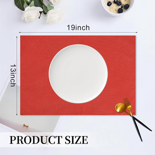 Placemats Set of 6 Linen Type Fabric Cloth Placemats, 19 x 13 Inch Double Layered Thick Wrinkle Free Heat Resistant Table Place, for Dining, Kitchen, Party (Red, 48 * 33cm)