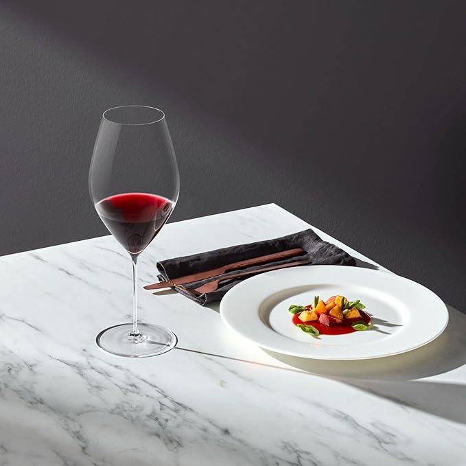 NUDE Red Wine Glass, Stem Zero Grace – Crystal Large Long Stem Wine Glass for Medium to Full Bodied Red Wines, Curvaceous Bowl, Lead-Free, Dishwasher Safe, 27 oz