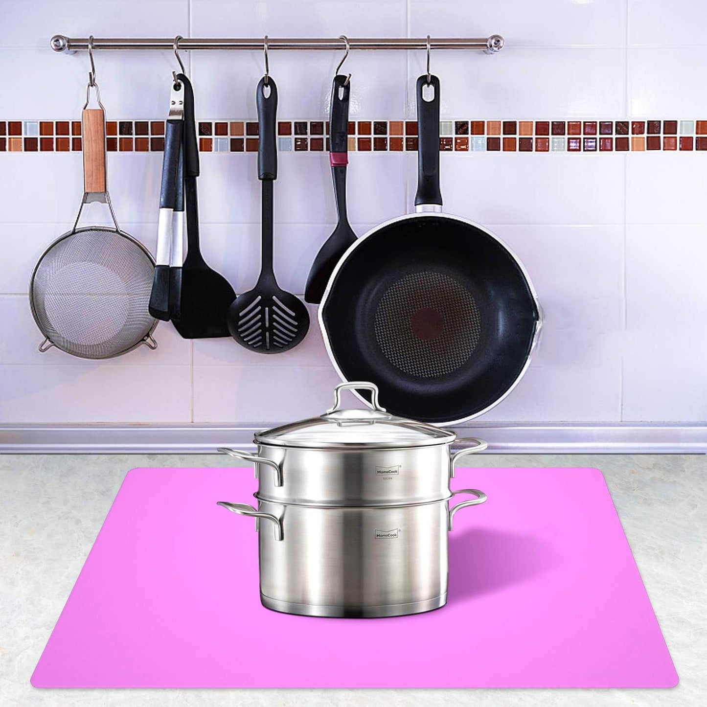 Silicone Placemats, Food-Grade Non-Slip Waterproof, Dining, Stain Resistant, Countertop Protector, Kitchen Counter Mat, Heat Resistant, Baking mat Dishwasher Safe (23.6"×15.7"-2pack, Rose)